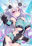  1girl bare_shoulders black_heart_(chaos_form) blush breasts claws corruption dark_persona elbow_gloves gloves grey_hair hair_ornament highres kazuneko_(wktk1024) large_breasts long_hair looking_at_viewer multicolored_hair navel nepnep_connect:_chaos_chanpuru neptune_(series) pink_eyes pink_hair power_symbol smile solo symbol-shaped_pupils tattoo two-tone_hair underboob very_long_hair 