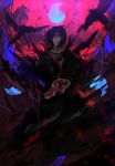  1boy akatsuki_(naruto) animal bird black_feathers black_hair closed_mouth crow fantasy feathers flying headband male_focus naruto_(series) original otsumami_(bu-bu-heaven) red_eyes solo uchiha_itachi 