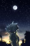  2019 anthro black_nose blue_eyes detailed_background digital_media_(artwork) fur grey_fur hyaenid lukiri male mammal moon night outside sky smile solo star starry_sky striped_hyena 