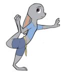  anthro clothed clothing disney female judy_hopps lagomorph leaning leporid mammal on_one_leg rabbit smile solo standing stretching zhan zootopia 