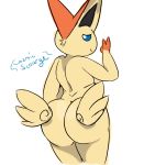  2019 3_fingers absurd_res anthro big_butt big_ears blue_eyes butt butt_wings cosmicscourge fingers fur half-closed_eyes hi_res legendary_pok&eacute;mon looking_back mammal nintendo orange_fur pok&eacute;mon pok&eacute;mon_(species) simple_background smile standing victini video_games white_background wings 