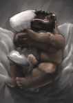  2019 absurd_res anthro balls bezdomny bodily_fluids brown_fur cum cum_on_penis erection eyes_closed fur genital_fluids hi_res humanoid_hands humanoid_penis lying male mammal overweight overweight_male penis pillow solo ursid 