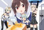  &gt;_o 4girls :d :o aqua_eyes aqua_hair armpits arms_up baselard black_gloves black_hair black_legwear blonde_hair commentary_request elbow_gloves food food_on_face frame_arms_girl gennai_ao gloves gochou_(atemonai_heya) gourai jam jar long_hair low_twintails minigirl multiple_girls one_eye_closed open_mouth panties pantyhose ponytail profile red_eyes school_uniform short_hair size_difference smile spoon striped striped_panties stylet thighhighs toast twintails underwear very_long_hair wavy_mouth 