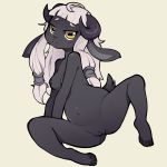  1:1 2019 anthro belly big_belly bovid breasts caprine dark_fur domestic_sheep female fur hair horn itsunknownanon looking_at_viewer mammal nipples nude pregnant presenting pussy sheep simple_background smile solo white_hair zuzu_(paledrake) 