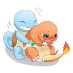  1:1 2019 absurd_res ambiguous_gender blue_eyes blue_skin blush bodily_fluids charmander diaper duo eyes_closed fire from_behind_(disambiguation) furgonomics genital_fluids grabbing grin hi_res itomugi nintendo open_mouth orange_skin pok&eacute;mon pok&eacute;mon_(species) shell simple_background smile squirtle tears urine video_games wet_diaper wetting white_background 