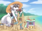  2019 absurd_res anthro beach between_breasts bikini breasts canid canine cephalopod cleavage clothed clothing cloud coconut_drink coleoid decapodiform destruction digital_media_(artwork) drinking drinking_straw eyewear felid feline female foot_worship fully_clothed group hat headgear headwear hi_res imminent_vore jiyoki lagomorph male mammal marine micro mollusk mountain nante-p one-piece_swimsuit outside sand_castle scared sculpture sea seaside sky sunglasses swimming_trunks swimwear topless umbrella vore water 