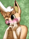  2019 anthro blush canid canine digital_media_(artwork) farcuf fur hair invalid_tag low_res male mammal one_eye_closed pat pet safe shy simple_background smile wink 
