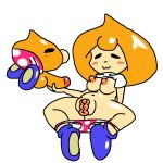  1:1 :3 alternate_species balls blush bottomwear breasts clothed clothing female hair humanoid humanoidized jk-kino male mario mario_bros nintendo nipples not_furry orange_hair orange_skin pants_down partially_clothed penis pussy shorts strollin&#039;_stu video_games 