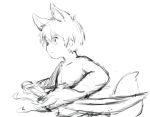  2018 animal_humanoid bokustar_fox canid canid_humanoid canine canine_humanoid fox_humanoid humanoid male mammal mammal_humanoid melee_weapon simple_background sketch solo sword weapon white_background young 