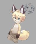  2018 anthro blue_eyes bokustar_fox canid canine clothed clothing fox hi_res male mammal navel solo topless young 