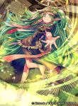  1girl back barefoot braid fire_emblem fire_emblem:_three_houses fire_emblem_cipher green_eyes green_hair long_hair official_art pointy_ears solo sothis_(fire_emblem) sparkle tiara tvzyon twintails 