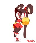  2019 2d_animation accessory animated anthro biped black_ears black_fur black_hair bottomwear cheerleader clothed clothing cute_fangs dancing digital_media_(artwork) diives female footwear fully_clothed fur hair hair_accessory hair_bow hair_ribbon hi_res holding_object knee_socks legwear long_hair looking_at_viewer mammal murid murine open_mouth open_smile panties rat red_eyes ribbons rodent shirt shoes signature simple_background skirt smile socks solo t-shirt teeth tongue topwear underwear white_background xingzuo_temple zhīma 