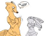  accessory anthro canid canine clothed clothing dialogue disney duo english_text female fox grin headband judy_hopps lagomorph leporid male mammal nick_wilde nobby_(artist) rabbit sketch smile speech_bubble text zootopia 