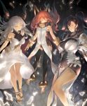  3girls ahoge anklet armlet artist_request bare_shoulders black_hair bracelet breasts closed_eyes dress horns izalue_herald_of_death jewelry jotet_herald_of_despair large_breasts long_hair medium_breasts multiple_girls official_art pelvic_curtain red_hair shadowverse small_breasts thighhighs vesha_herald_of_ravage white_dress white_hair 