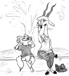  antelope bag bovid canid canine clothed clothing disney duo female fox gazelle gazelle_(zootopia) hi_res horn male mammal nick_wilde nobby_(artist) pulling_face silly sitting sketch tree zootopia 