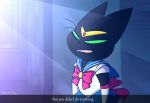  2019 anthro black_fur chantinilla clothed clothing domestic_cat english_text felid feline felis fur mammal mao_mao mao_mao_heroes_of_pure_heart sailor_moon_(series) solo text 