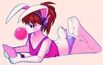  2017 4_toes 5_fingers anthro barefoot blizzard_entertainment butt clothed clothing d.va_(overwatch) digital_media_(artwork) female fingers hair hi_res lagomorph leporid lying mammal on_front overwatch rabbit roanoak soles toes underwear video_games 