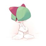  1:1 2016 anthro blush cotora diaper hand_on_diaper kneeling looking_back nintendo open_mouth pok&eacute;mon pok&eacute;mon_(species) ralts red_eyes simple_background solo video_games white_background white_skin 