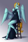  absurd_res black_eyeliner clothing dress equid equine eyeliner eyeshadow fairdahlia female friendship_is_magic hi_res lightning_dust_(mlp) makeup mammal my_little_pony pose pterippus sitting solo stool wings 