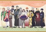  4girls 6+boys :d ;d ^_^ artist_request black_hair blonde_hair bow brown_eyes brown_hair closed_eyes crossed_arms fan folding_fan fruits_basket grey_eyes hair_bow hair_over_one_eye hakama hanajima_saki hands_in_opposite_sleeves hat honda_tooru japanese_clothes kimono kimono_skirt multicolored_hair multiple_boys multiple_girls official_art one_eye_closed open_mouth orange_eyes orange_hair purple_eyes sandals scarf silver_hair skirt_hold sleeves_past_wrists smile souma_ayame souma_hatori souma_hatsuharu souma_hiro souma_kyou souma_momiji souma_ritsu souma_shigure souma_yuki tabi thighhighs two-tone_hair uotani_arisa white_hair white_legwear yellow_eyes 