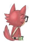  3:4 anthro belt canid canine canis clothing custom_character_(sonic_forces) eyewear fur glasses gloves handwear kalk427 male mammal rear_view red_fur simple_background solo sonic_(series) sonic_forces white_background wolf 
