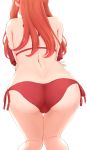  1girl absurdres arms_under_breasts ass back bikini breasts butt_crack commentary_request fingernails frilled_bikini frills from_behind go-toubun_no_hanayome highres inanaki_shiki leaning_forward long_hair nail_polish nakano_itsuki pink_nails ponytail red_hair side-tie_bikini sideboob sidelocks simple_background solo swimsuit trefoil white_background 