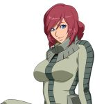  1girl annerose_rosenheim blue_eyes breasts commentary_request gundam gundam_side_story:_missing_link kuroiani looking_at_viewer medium_hair pilot_suit simple_background solo white_background 