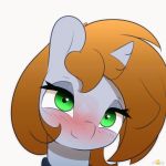  &lt;3 1:1 2019 animated bedroom_eyes blush equid fallout_equestria fan_character green_eyes half-closed_eyes horn kiss_mark kissing littlepip looking_at_viewer mammal my_little_pony n0nnny seductive simple_background smile solo unicorn 