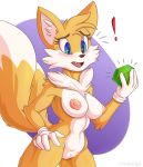 anthro blue_eyes breasts canid canine chest_tuft clothing cooliehigh crossgender emerald_(disambiguation) female fox gloves handwear hi_res mammal miles_prower pussy solo sonic_(series) tuft 