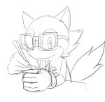  anthro canid canine canis chopsticks clothing custom_character_(sonic_forces) eating eyewear food glasses gloves handwear kalk427 low_res male mammal noodles sketch solo sonic_(series) sonic_forces wolf 