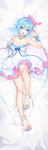  1girl atdan bare_shoulders barefoot blue_eyes blue_hair copyright_request dakimakura dress feet haiyi highres looking_at_viewer shoes toes white_dress 