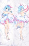  1girl atdan bare_shoulders barefoot blue_eyes blue_hair copyright_request dakimakura dress feet haiyi highres looking_at_viewer shoes toes white_dress 