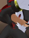  3:4 anthro black_fur brown_background clothing eulipotyphlan fur gloves handwear hedgehog hi_res kalk427 male mammal red_eyes red_fur shadow_the_hedgehog simple_background solo sonic_(series) 