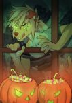  2019 5_fingers anthro blonde_hair canid canine canis clothed clothing digital_media_(artwork) domestic_dog female fingers frori hair halloween hi_res holidays lotusgarden mammal smile solo 
