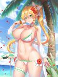  bikini cream garter kawase_seiki leafa open_shirt panty_pull pointy_ears swimsuits sword_art_online undressing 