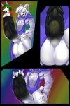  2016 anthro asriel_dreemurr_(god_form) balls big_balls boss_monster bovid breasts canid canine caprine clothing cock_vore comic duo erection fangs female fox fur green_hair hair hi_res horn huge_balls humanoid_penis male mammal muscular open_mouth penile penis rainbow_background robe simple_background solo_focus spazman undertale vein veiny_penis video_games vore white_fur 