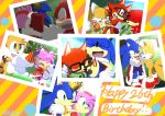  2017 amy_rose anthro birthday blue_eyes blue_fur canid canine canis cape clothing crown custom_character_(sonic_forces) duo echidna eulipotyphlan female footwear fox fur gloves green_eyes group handwear happy hedgehog hi_res kalk427 knuckles_the_echidna male mammal miles_prower monotreme pattern_background photo pink_fur red_fur shoes simple_background smile sonic_(series) sonic_forces sonic_the_hedgehog striped_background wolf yellow_eyes yellow_fur 