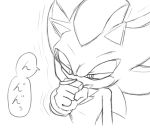  anthro clothing covering_mouth eulipotyphlan fist gloves handwear hedgehog japanese_text kalk427 male mammal shadow_the_hedgehog sketch solo sonic_(series) speech_bubble text 