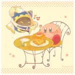  1:1 2019 alien ambiguous_gender beverage blush cake clothing cup duo eyes_closed food gloves handwear kirby kirby_(series) magolor nintendo not_furry signature sitting table tomonin_ils video_games waddling_head 