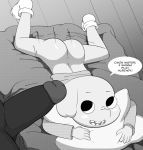  2019 anthro bed black_and_white blush butt clothed clothing cub digital_media_(artwork) duo elephant elephantid english_text hi_res humanoid_penis jerseydevil lying male mammal monochrome nude on_bed oscar_(sci) penis proboscidean smile summer_camp_island text young 