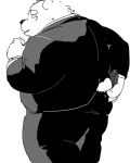 2018 anthro black_nose bottomwear butt clothing hi_res humanoid_hands male mammal overweight overweight_male pants pommn_mn shirt simple_background solo topwear ursid white_background 