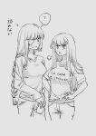  2girls artist_request braided_ponytail breasts clueless cup denim drinking_glass eyepatch german_text girls_frontline hk416_(girls_frontline) jeans large_breasts long_hair long_sleeves m16a1_(girls_frontline) multiple_girls pants scar scar_across_eye shirt t-shirt translation_request 