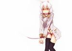  alpaca-san alpaca_ears animal_ears bdsm bondage bound bound_wrists brown_eyes coat no_panties original red_rope rope shibari shibari_under_clothes shimimaru solo thighhighs white_hair 