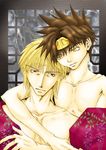  2boys blonde_hair blue_eyes brown_hair genjyo_sanzo male male_focus multiple_boys saiyuki son_goku_(saiyuki) yellow_eyes 