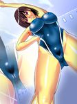  breasts brown_hair cameltoe erect_nipples female final_fantasy final_fantasy_vii ihcmakateuoni large_breasts one-piece_swimsuit one_piece_swimsuit red_eyes short_hair skin_tight solo swimsuit yuffie_kisaragi 