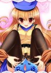  :p alena_(dq4) blush bug butterfly cape censored cum curly_hair dragon_quest dragon_quest_iv earrings hat insect jewelry ninoko novelty_censor orange_hair pantyhose red_eyes slime_(dragon_quest) thighhighs tongue tongue_out 