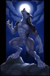  2019 anthro blue_eyes canine digital_media_(artwork) howl male mammal moon rakan scar terrible_kannon were werecanine werewolf wolf 