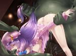  arm_grab arm_held_back breasts crescent cum cum_in_pussy double_penetration fellatio group_sex hair_pull hand_on_another's_head hat large_breasts llowoll long_hair monster oral patchouli_knowledge penis purple_eyes purple_hair rape solo_focus spitroast tears touhou veins 