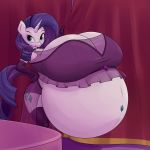  1:1 anthro belly big_belly big_breasts breasts clothed clothing ear_piercing ear_ring forfun41 friendship_is_magic hi_res horn huge_breasts hyper hyper_breasts hyper_pregnancy makeup mascara my_little_pony piercing pregnant rarity_(mlp) 