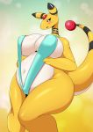  2019 absurd_res ampharos anthro areola areola_slip belly big_breasts bikini black_body blush breasts clothing countershading digital_media_(artwork) female forehead_gem front_view hi_res knock-kneed navel nintendo nipple_outline pok&eacute;mon pok&eacute;mon_(species) pok&eacute;morph portrait slightly_chubby sling_bikini solo standing swimwear tailzkim thick_thighs three-quarter_portrait video_games voluptuous wide_hips yellow_body 